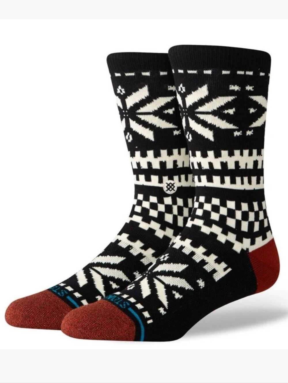 Stance Black Cream Snowflake Casual Crew Sock Shimmer Rust Toe New Medium